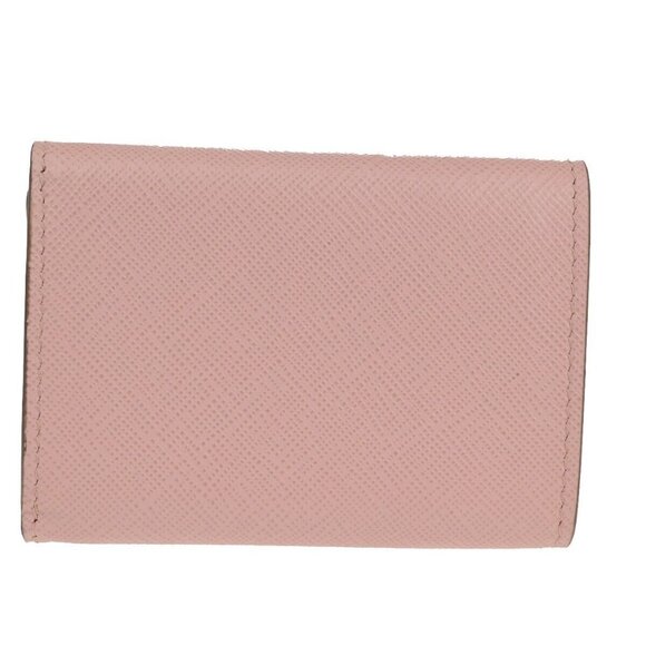 PRADA Logo Trifold Compact Wallet Saffiano Metal Leather Pink Beige 88FB246 - Picture 3 of 13